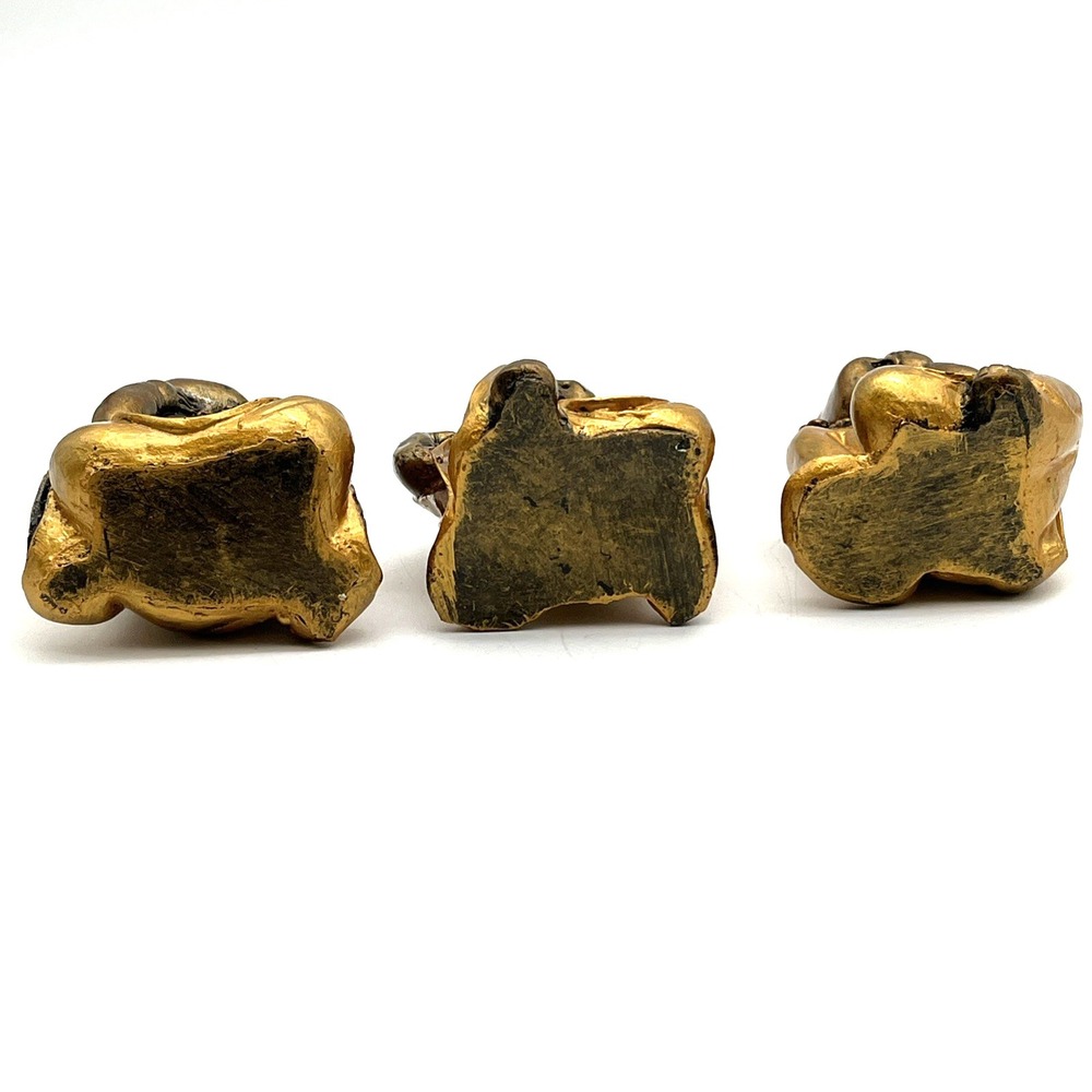 Set of 3 Baby Monk Figurines Hear See Speak No Evil Gold Resin Statues 3" - Picture 10 of 11